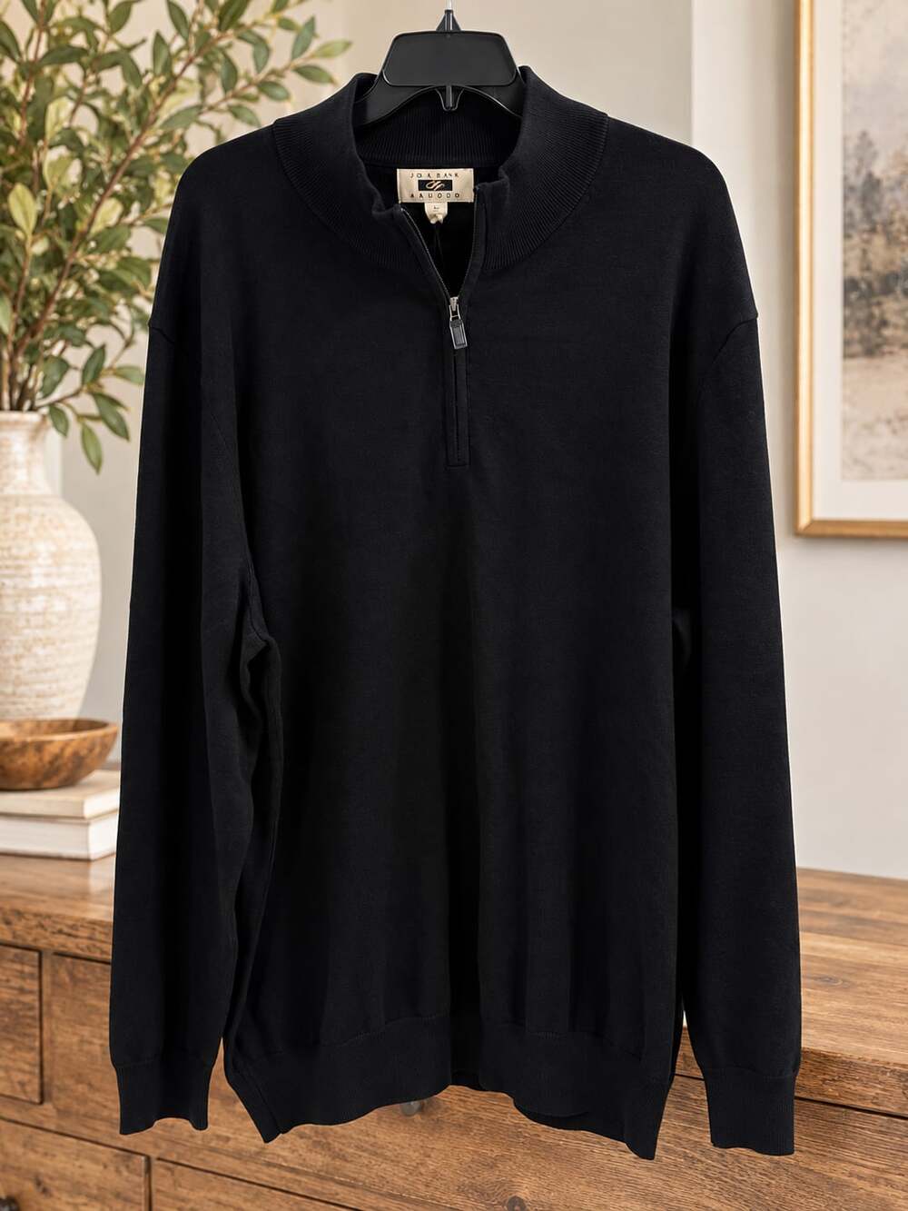 NWT Joseph Abboud Pima Sweater Sz XXL Black Quarter Zip $70